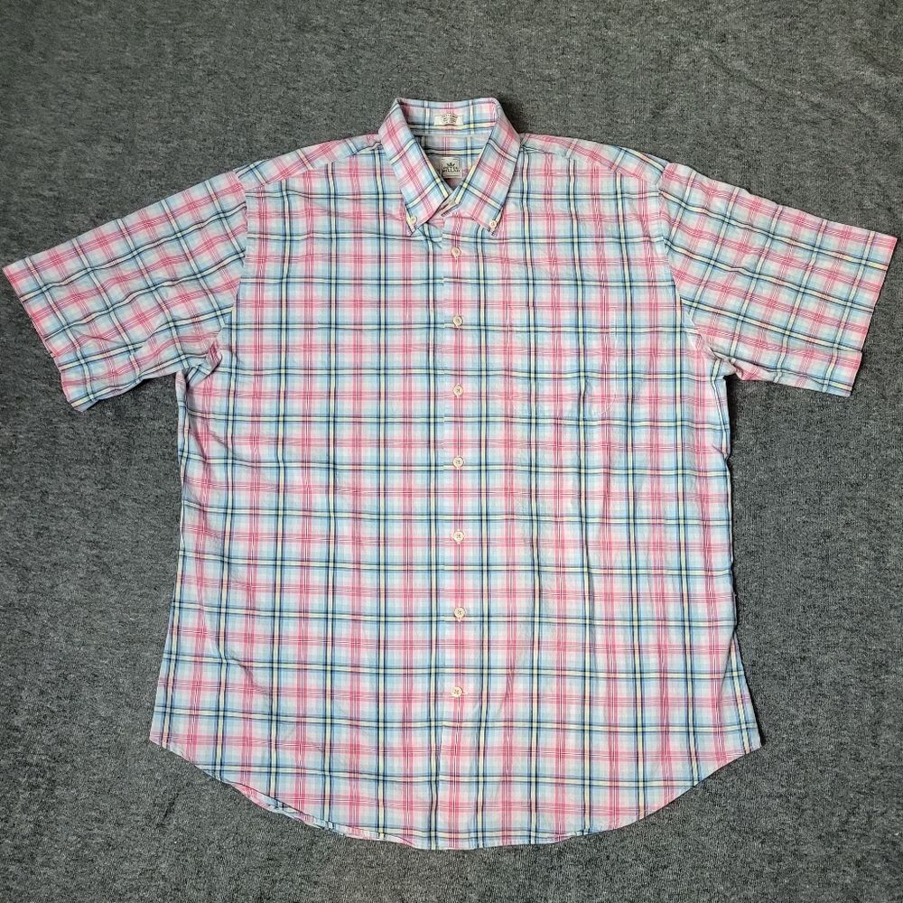 Peter Millar Men's Size Xl  Short Sleeve Multicolor Pink  Checked Plaid Shirt